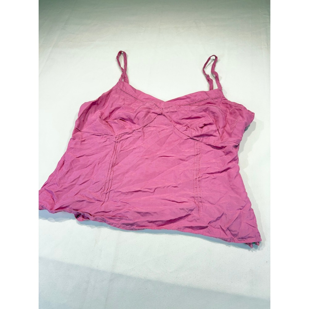 Route 66 Pink 100% Silk Babydoll Camisole Top Y2K Eyelet Lace Size 4